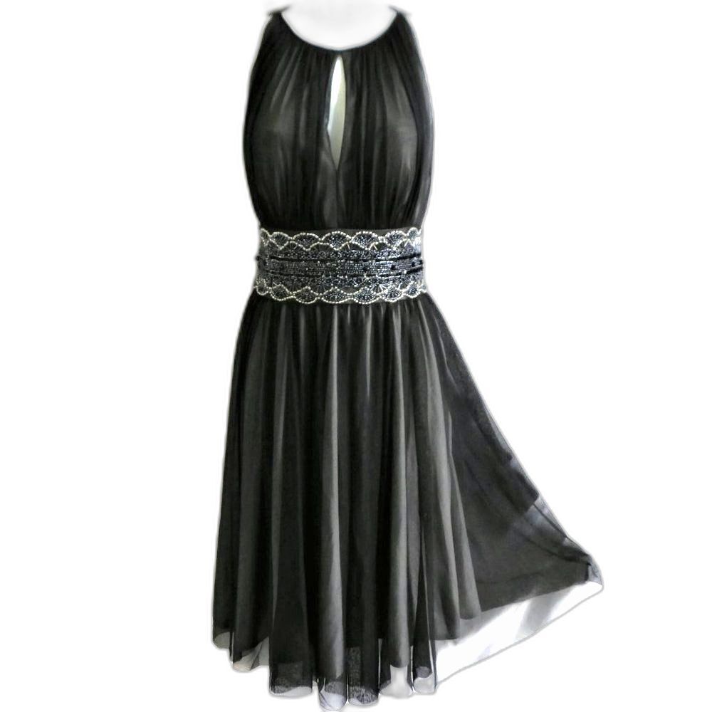 JS Boutique Dress Cocktail Embellished Fit Flare Beaded Bodice Bra Zip Back 6